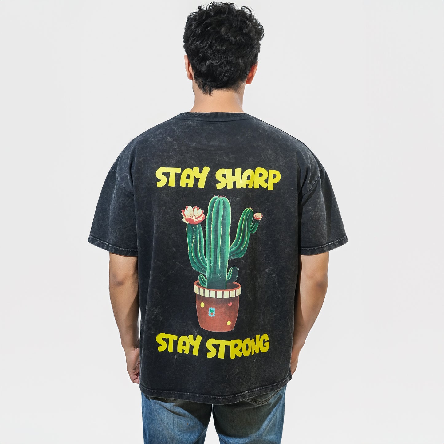 Malle Cactus Acid Wash Black Oversized T-Shirt