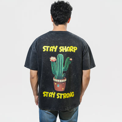 Malle Cactus Acid Wash Black Oversized T-Shirt