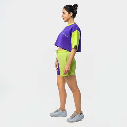 Malle Essentials Women's Cropped T-Shirt - Purple and Lime