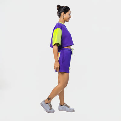 Malle Essentials Women's Cropped T-Shirt - Purple and Lime