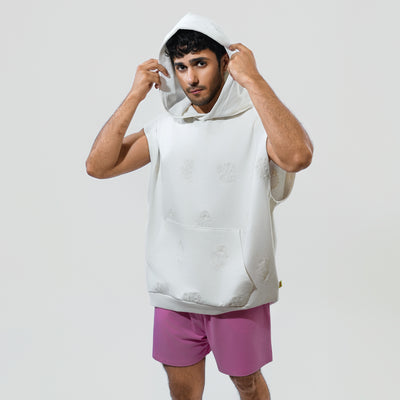 Malle Cactus Embroidered Ecru Muscle Hoodie