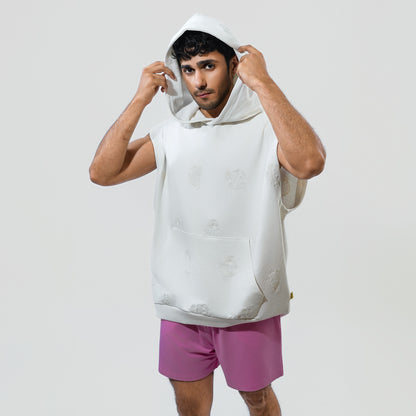 Malle Cactus Embroidered Ecru Muscle Hoodie