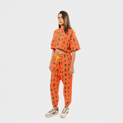 Malle Allover Cactus Tangerine Cropped T-Shirt