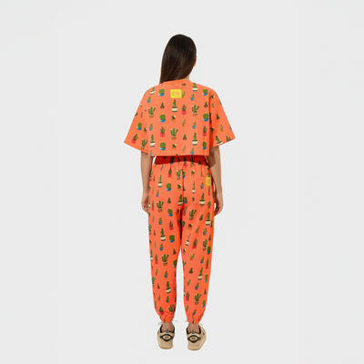Malle Allover Cactus Tangerine Cropped T-Shirt