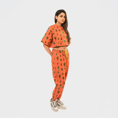 Malle Allover Cactus Tangerine Cropped T-Shirt