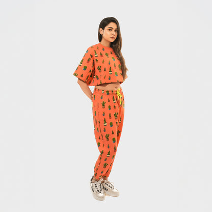 Malle Allover Cactus Tangerine Cropped T-Shirt
