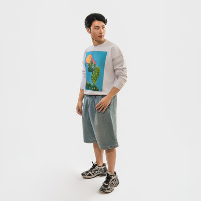 Malle Unisex Cactus Flower Print Sweatshirt - Ecru