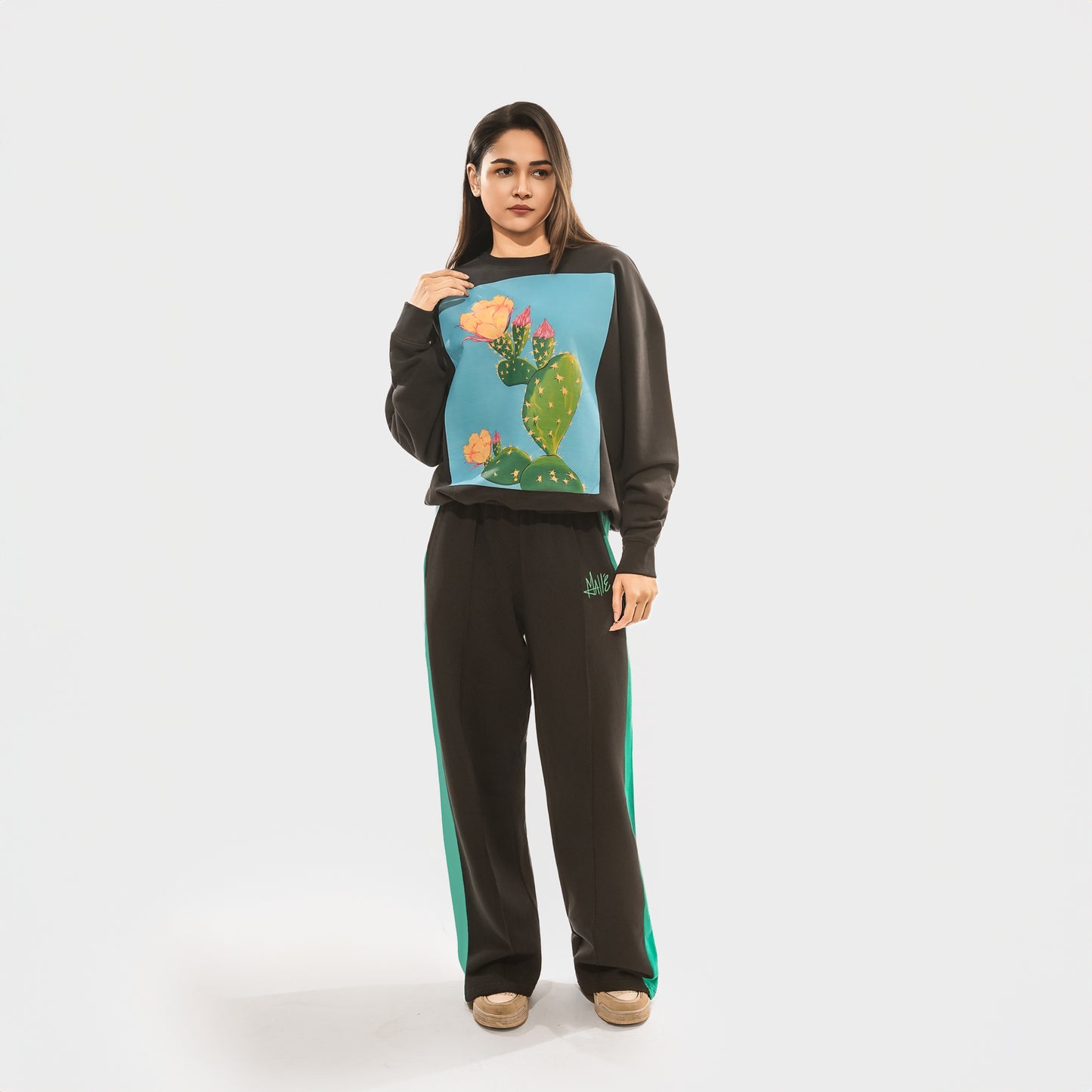 Malle Illustrated Cactus Flower Black Sweatshirt