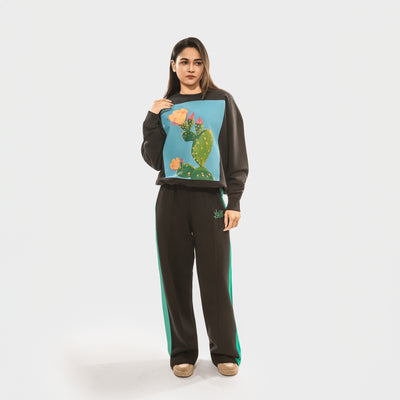 Malle Illustrated Cactus Flower Black Sweatshirt