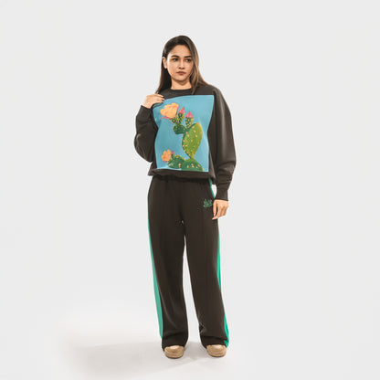 Malle Illustrated Cactus Flower Black Sweatshirt