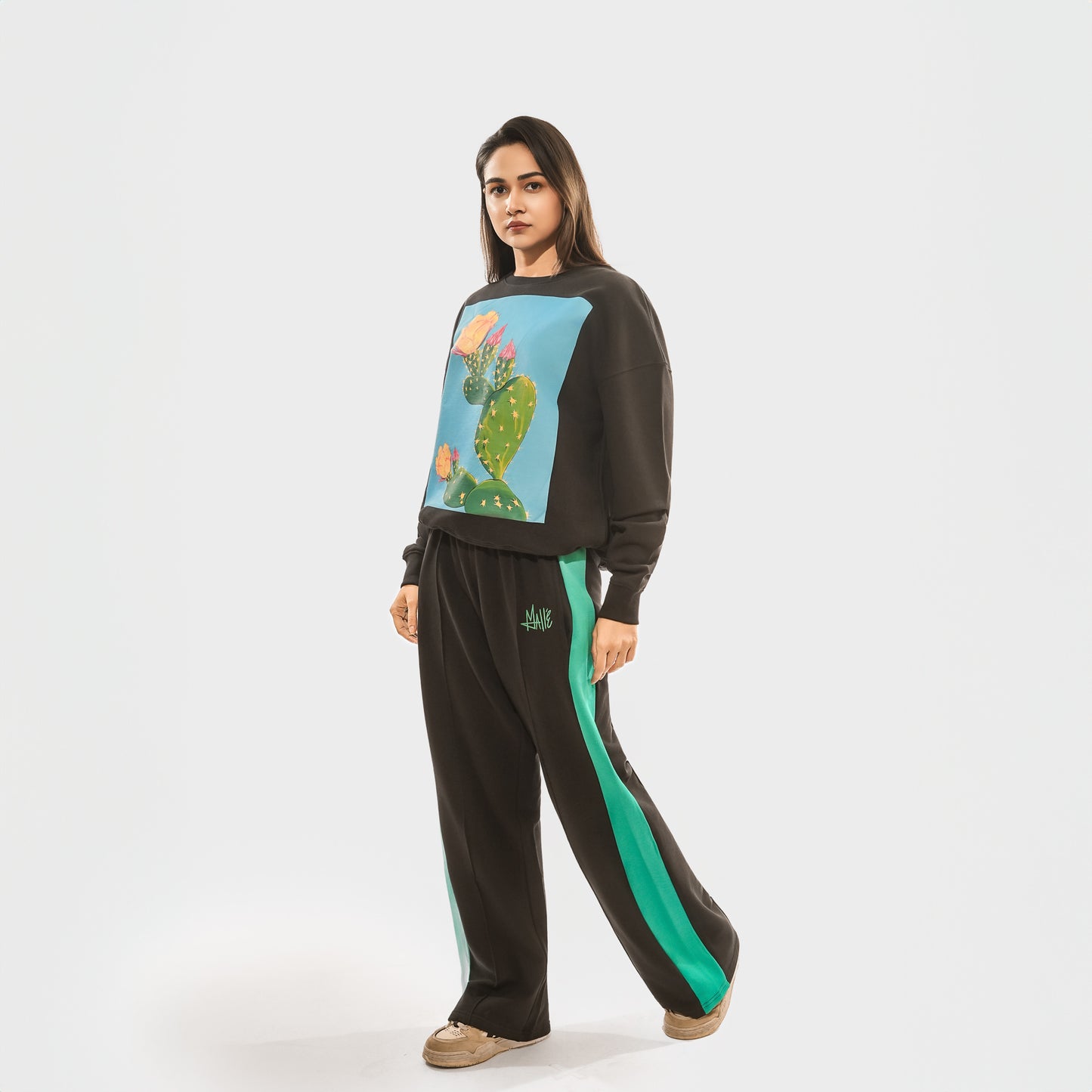 Malle Signature Black ’N’ Teal Wide Leg Pants