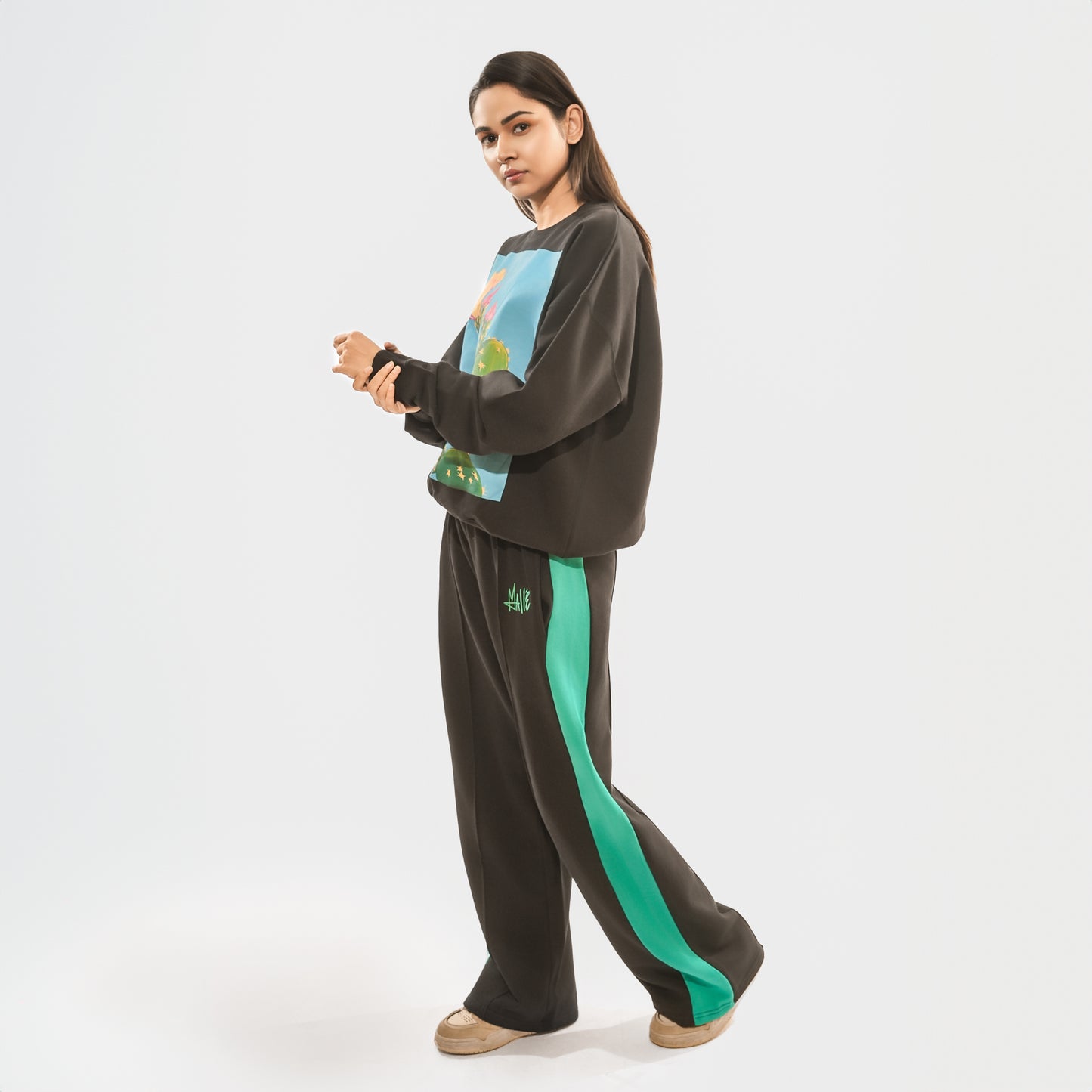 Malle Signature Black ’N’ Teal Wide Leg Pants