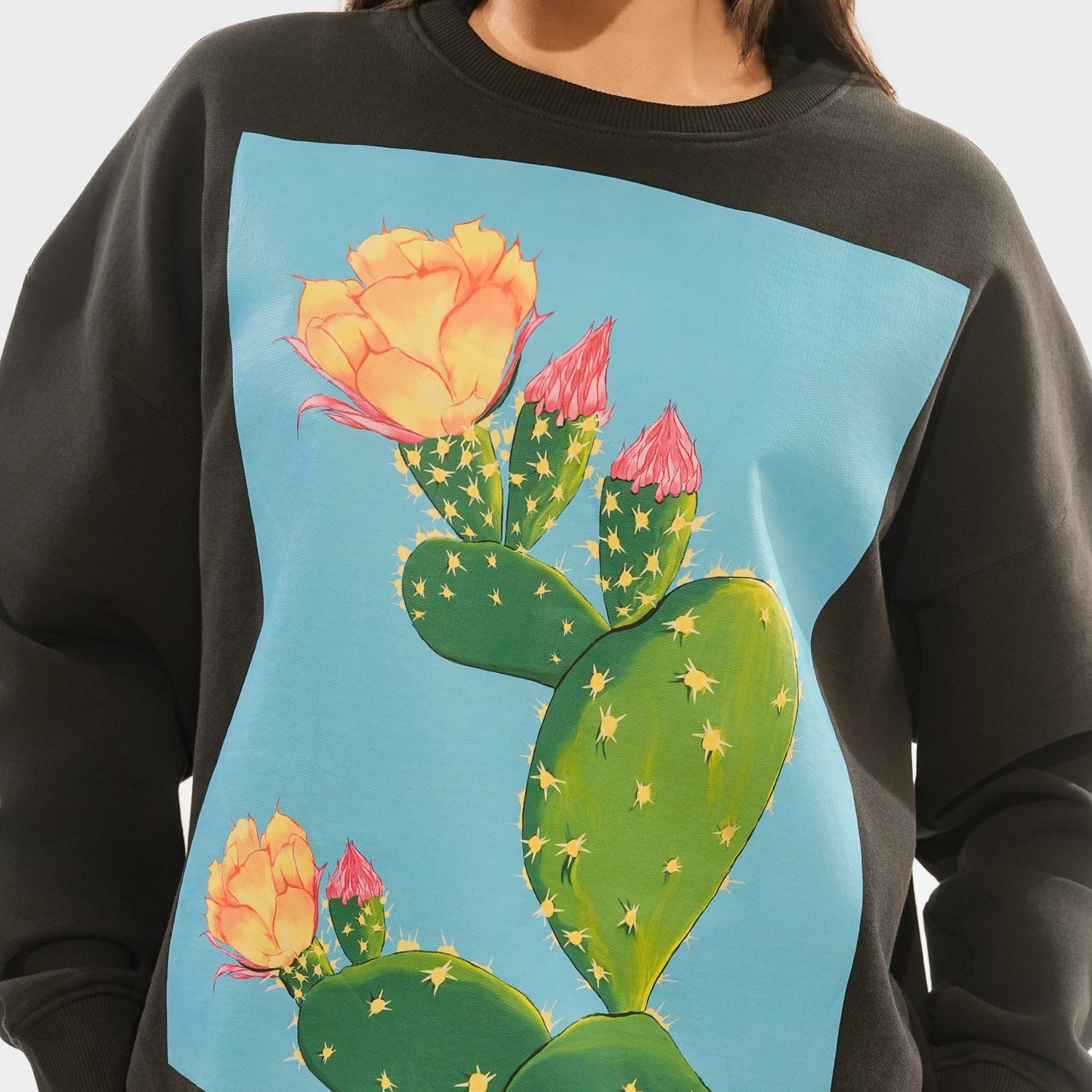 Malle Illustrated Cactus Flower Black Sweatshirt