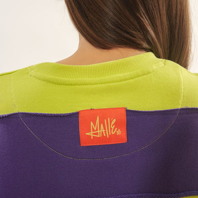 Malle Women's Stripe Print T-Shirt Dress-Purple and Lime