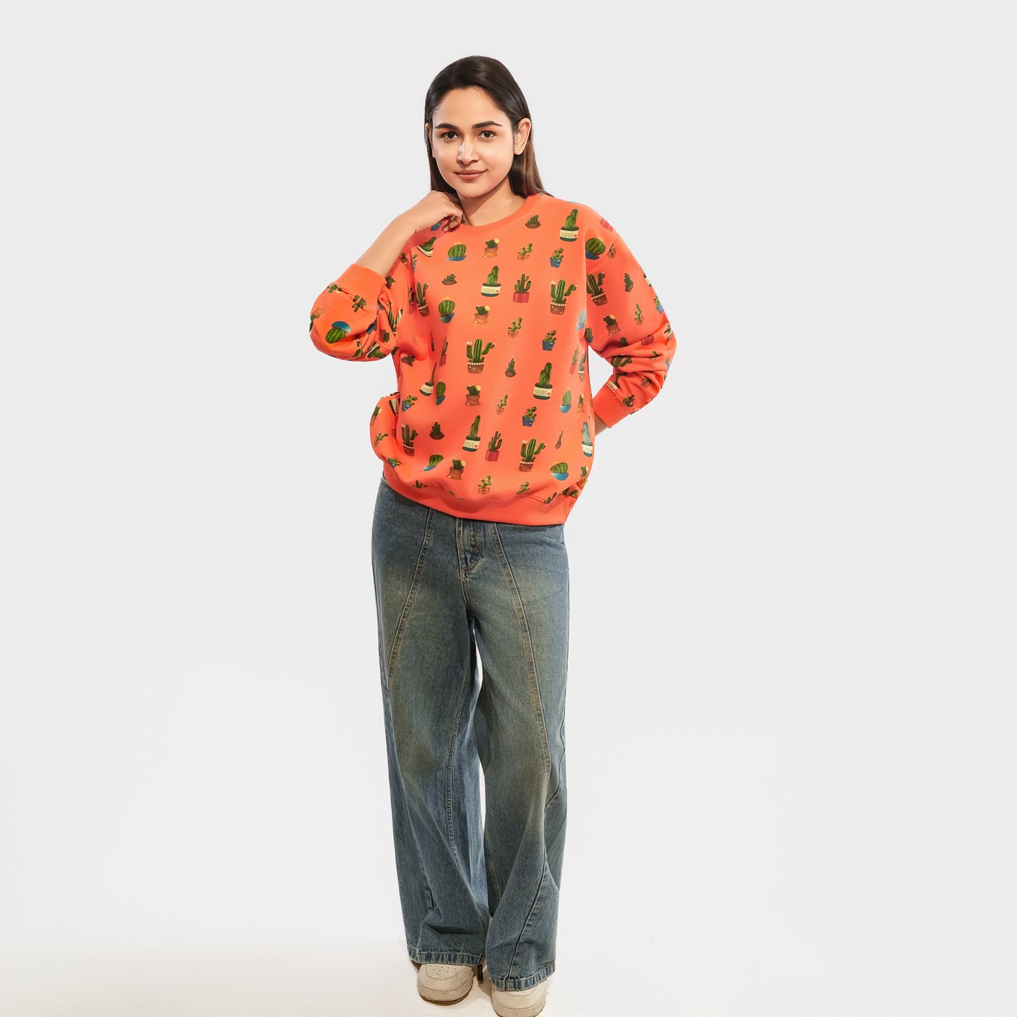 Malle Allover Cactus Tangerine Oversized Sweatshirt