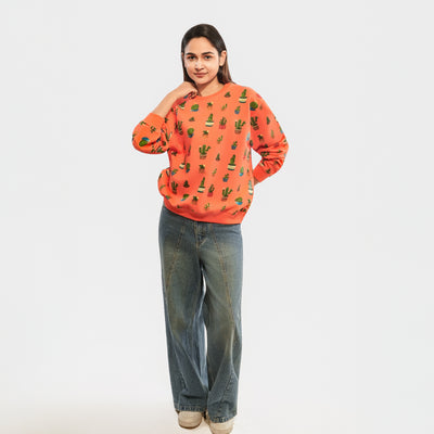 Malle Allover Cactus Tangerine Oversized Sweatshirt