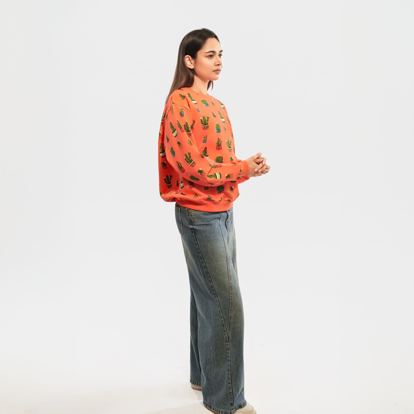 Malle Allover Cactus Tangerine Oversized Sweatshirt
