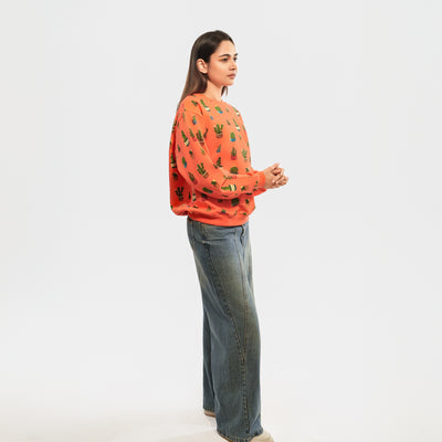 Malle Allover Cactus Tangerine Oversized Sweatshirt