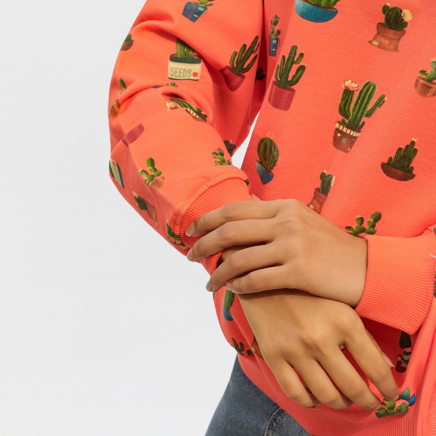 Malle Allover Cactus Tangerine Oversized Sweatshirt