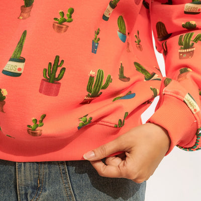 Malle Allover Cactus Tangerine Oversized Sweatshirt