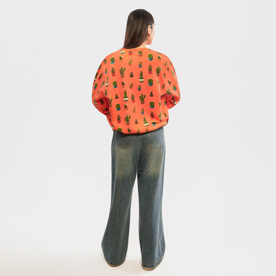 Malle Allover Cactus Tangerine Oversized Sweatshirt