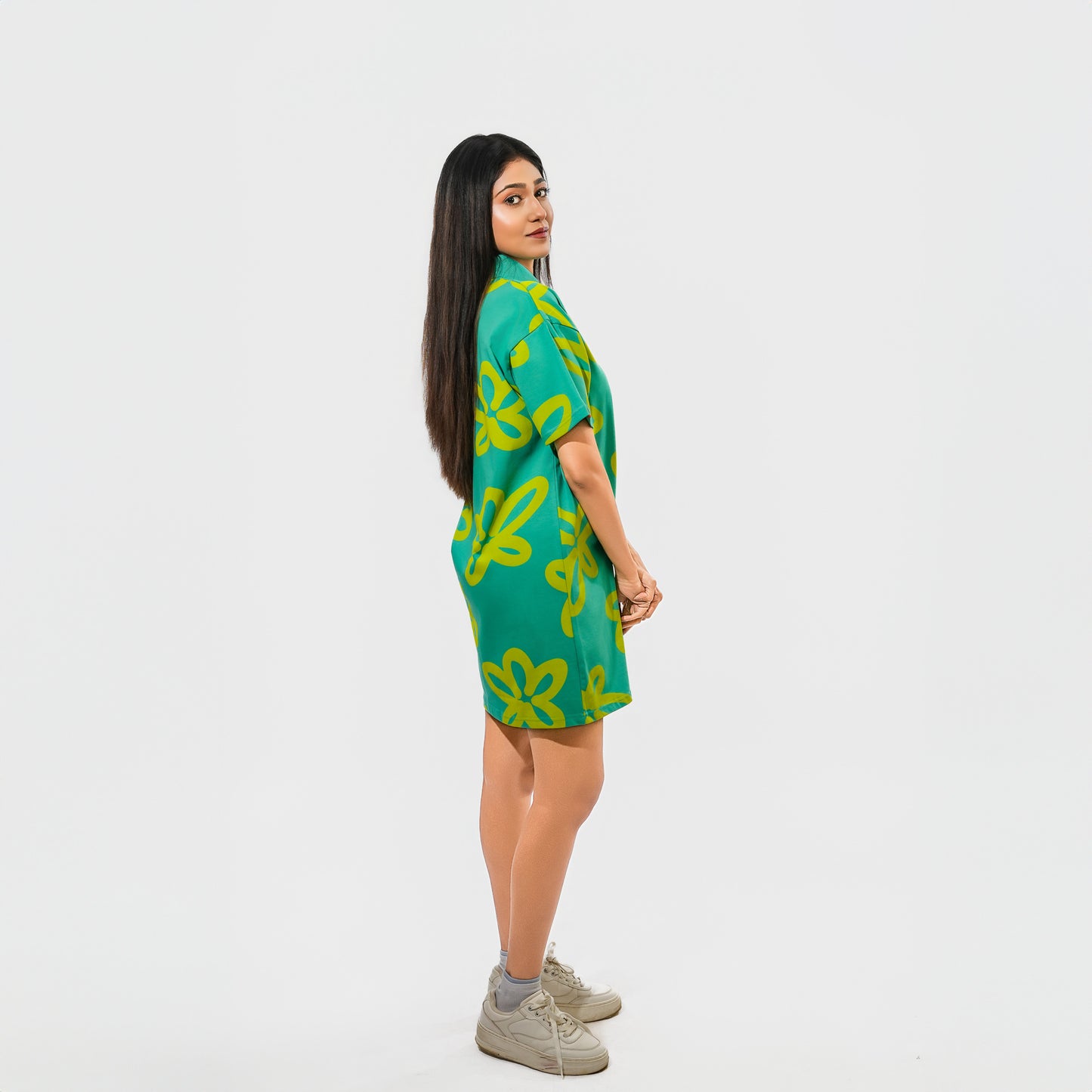 Malle Oversized Floral Polo T-Shirt Dress