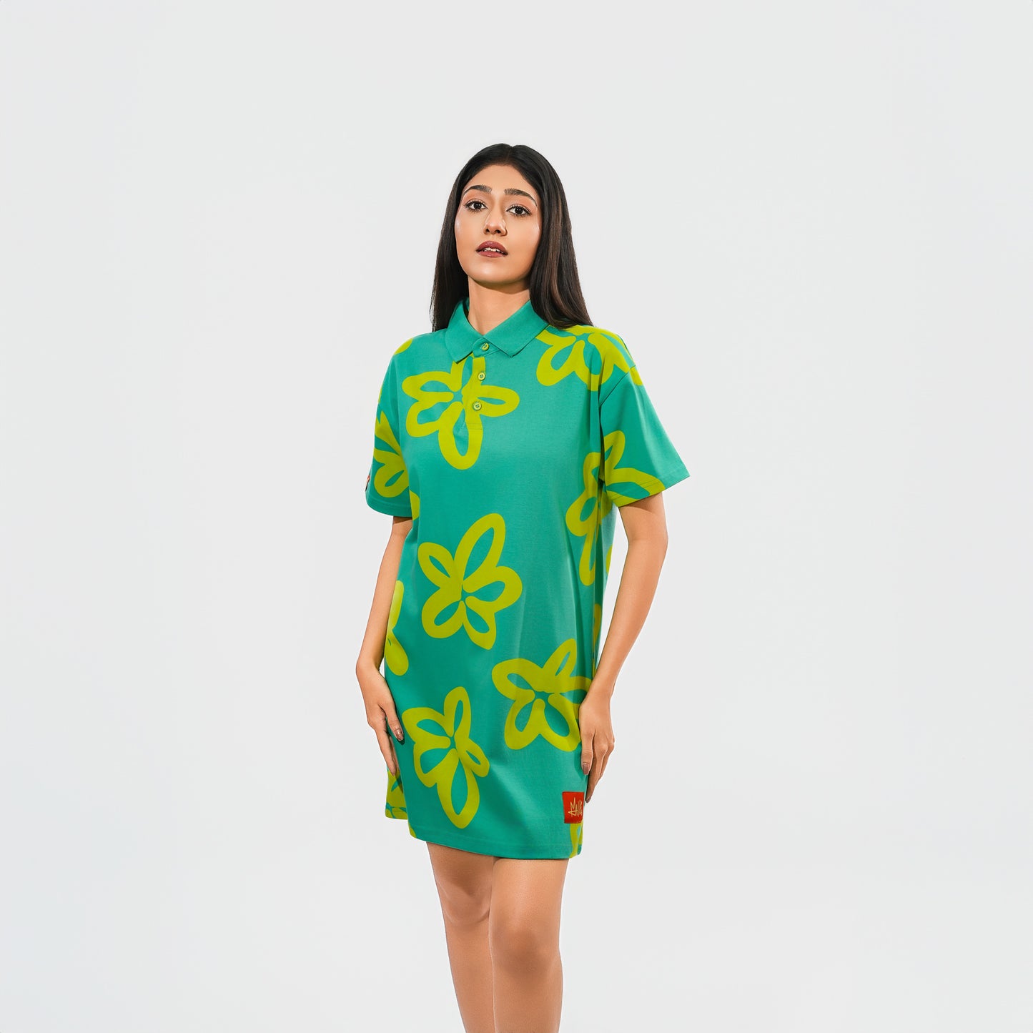 Malle Oversized Floral Polo T-Shirt Dress