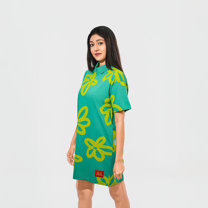 Malle Oversized Floral Polo T-Shirt Dress