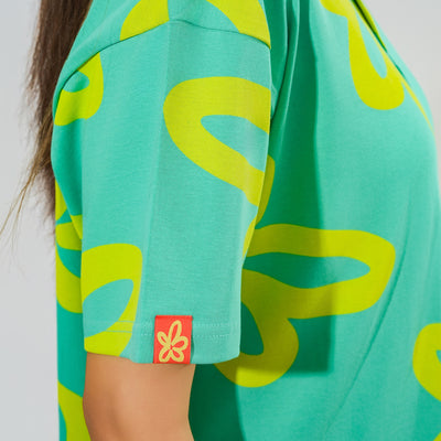 Malle Oversized Floral Polo T-Shirt Dress