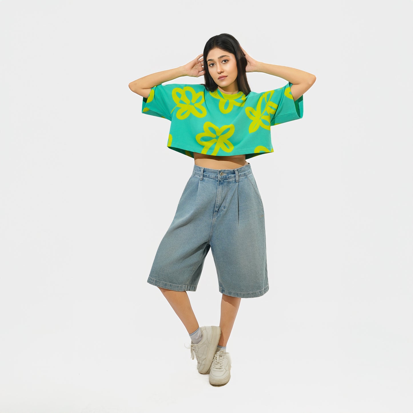 Malle Oversized Floral Cropped T-Shirt