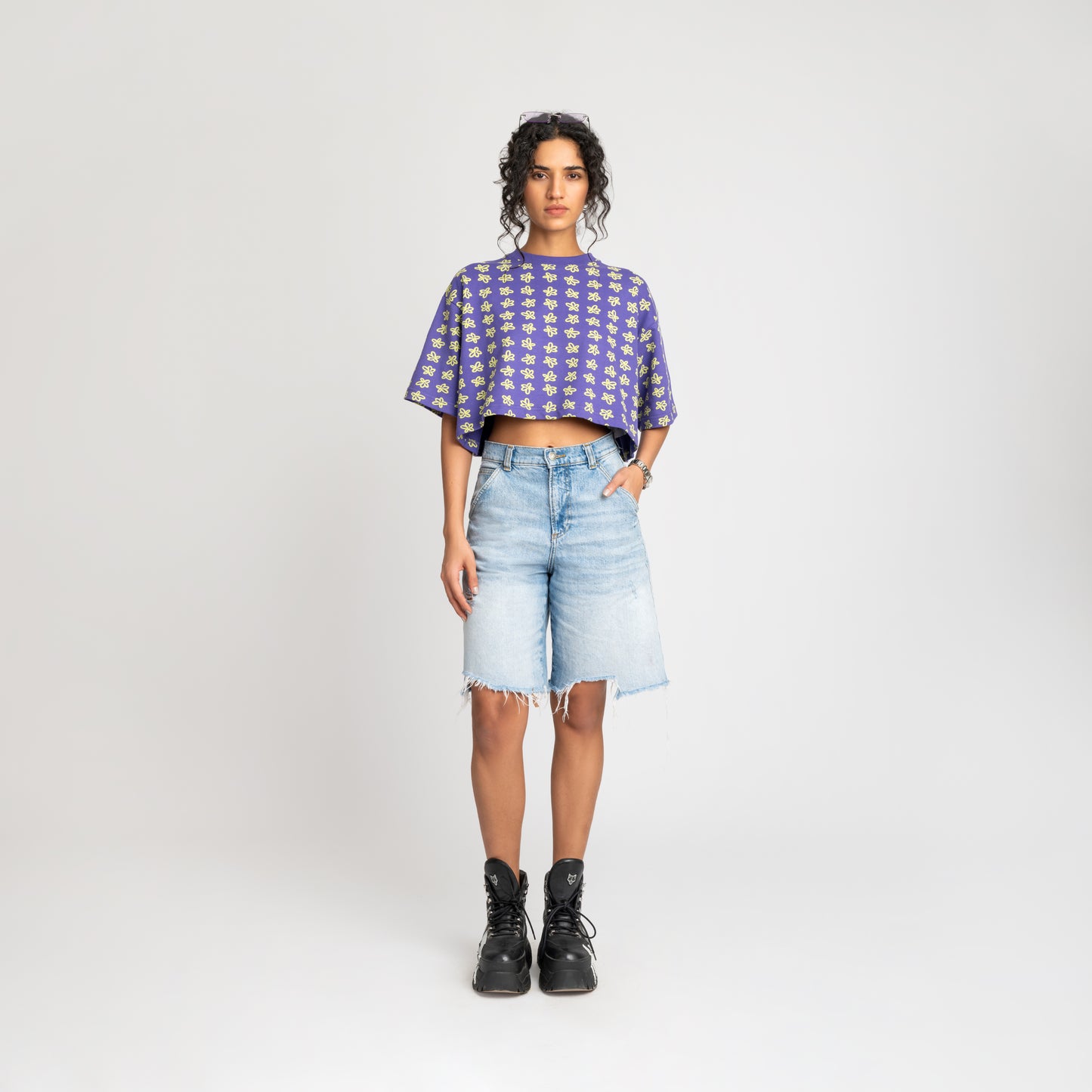 Malle Floral Purple Cropped T-Shirt