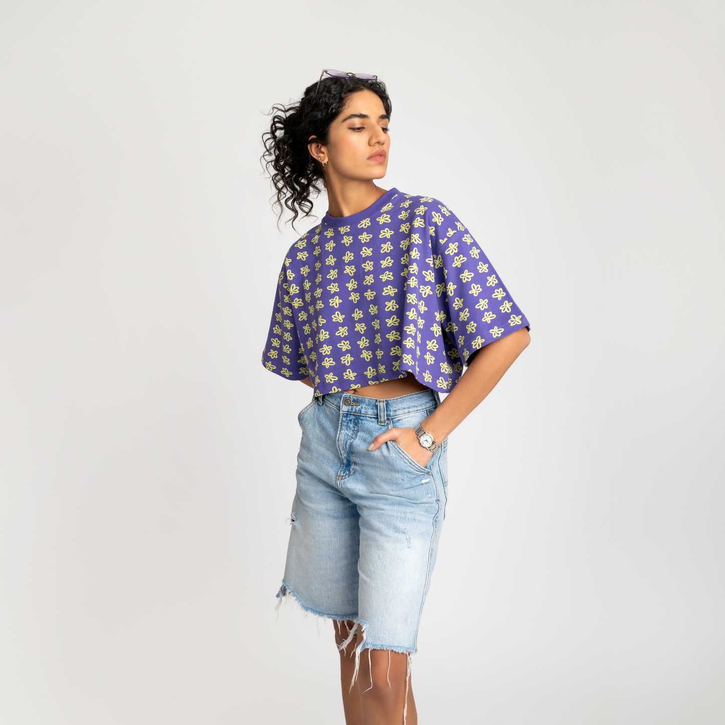 Malle Floral Purple Cropped T-Shirt